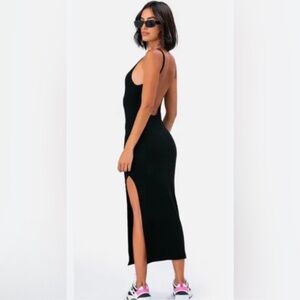 Adika Black Backless Ribbed Slit Dress